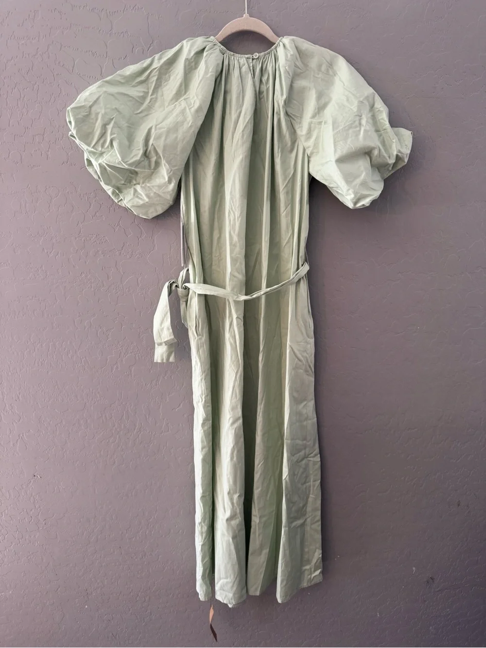 Reformation Pistachio Green Puff-Sleeve Midi Dress with Waist Tie NWT $268 Small - Picture 9 of 12